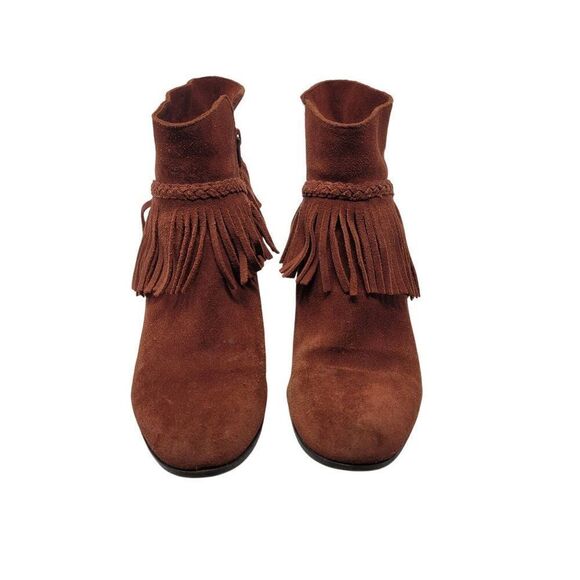 Gianni Bini Rust Brown Suede Fringe Western Ankle Booties 9 Leather Heeled Boot - Picture 5 of 13